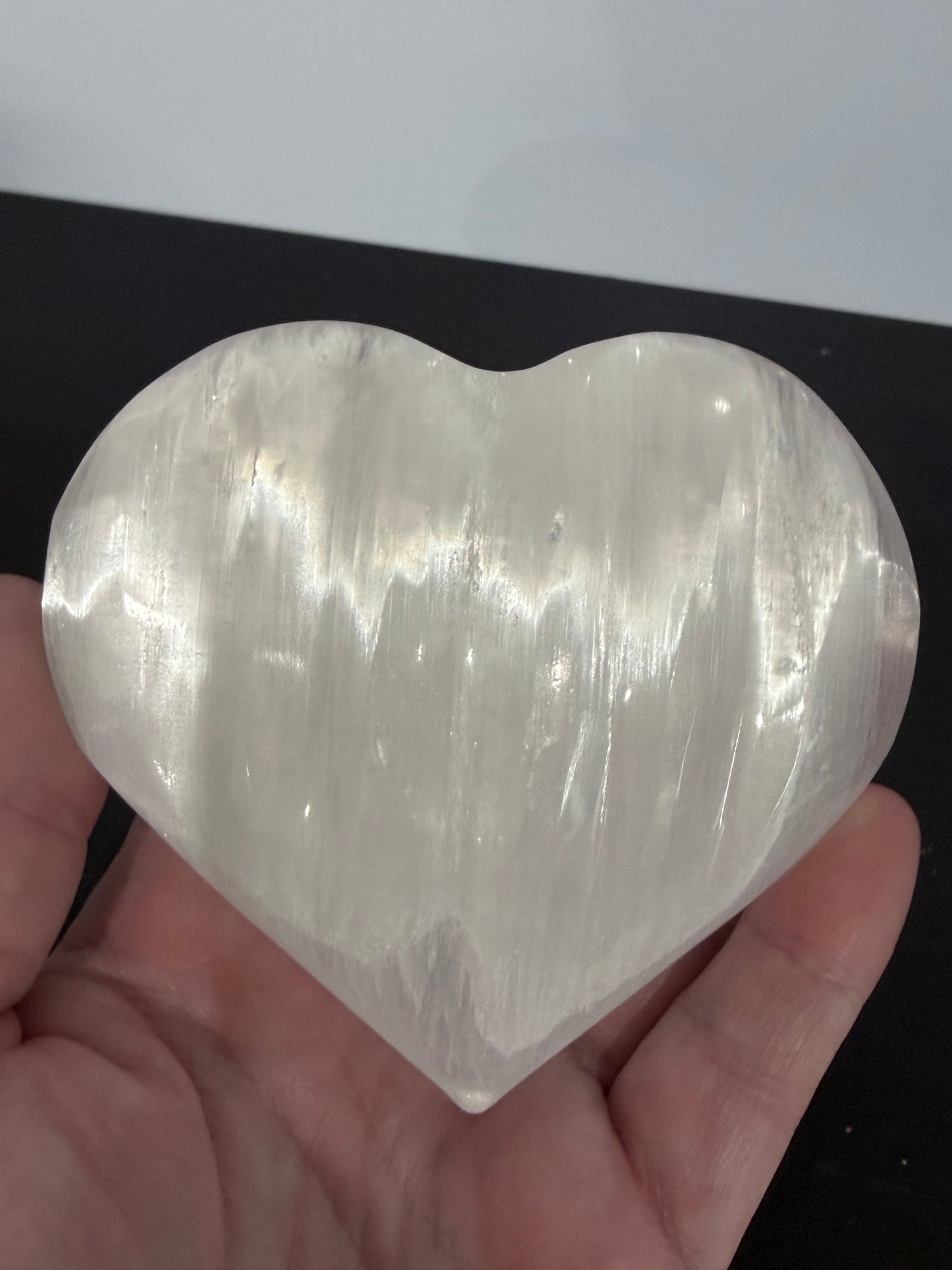 Selenite Etched Heart-Shaped with Stand - 10cm