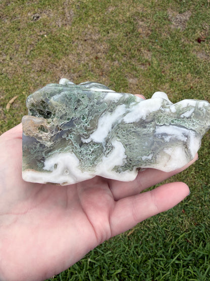 Moss Agate Dolphin Carving — 762g