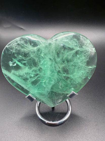 Green Fluorite Heart on Stand (310g, 10 × 8.6 cm)