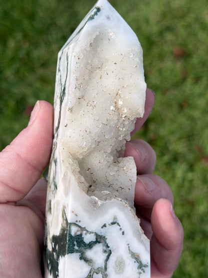 Moss Agate Druzy Tower – 12.5cm