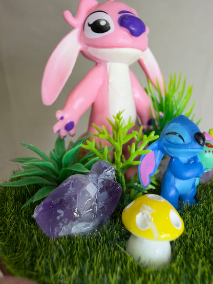 Angel & Stitch with Scrump Amethyst Crystal Garden – 6cm