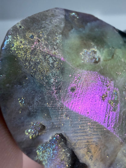 Aura Coated Sphalerite Druzy Heart with Natural Cave - 6cm