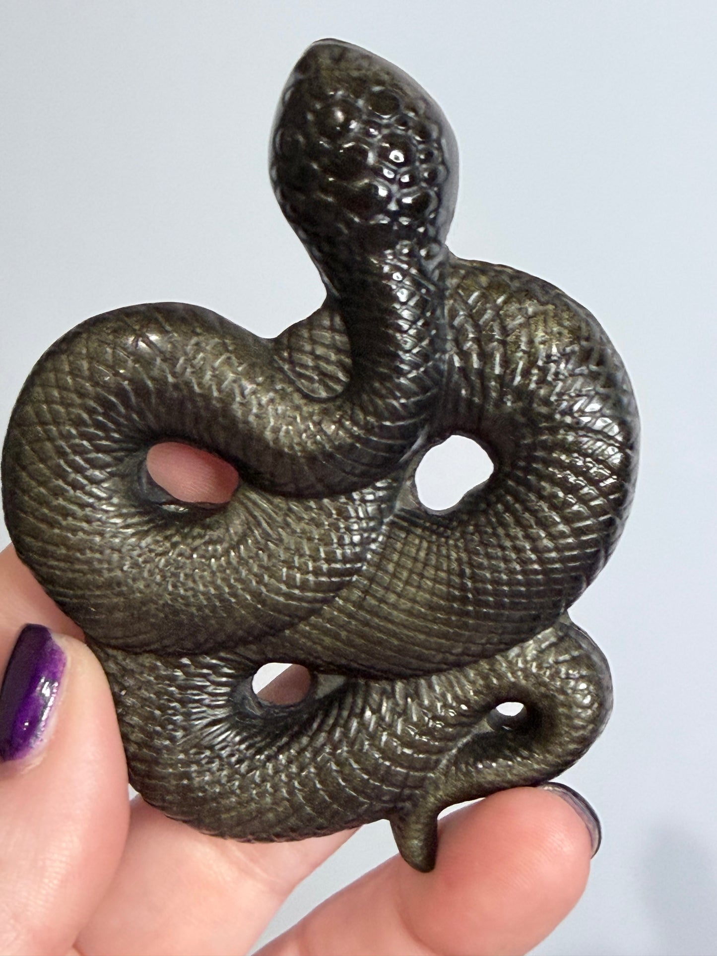 Gold Sheen Obsidian Snake Carving