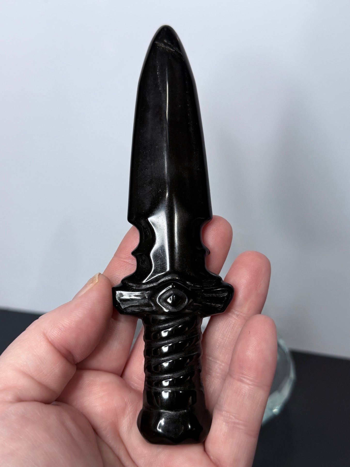 Black Obsidian Dagger Carving 15cm | Eye of Protection Crystal Sword