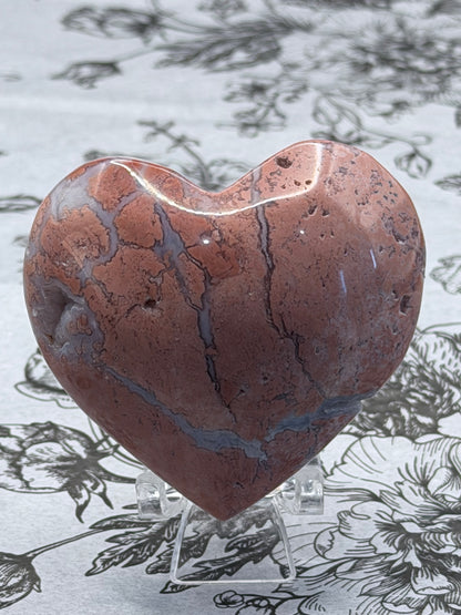 Pink Petal Agate (Cotton Agate) Heart – 6.5cm (132g)