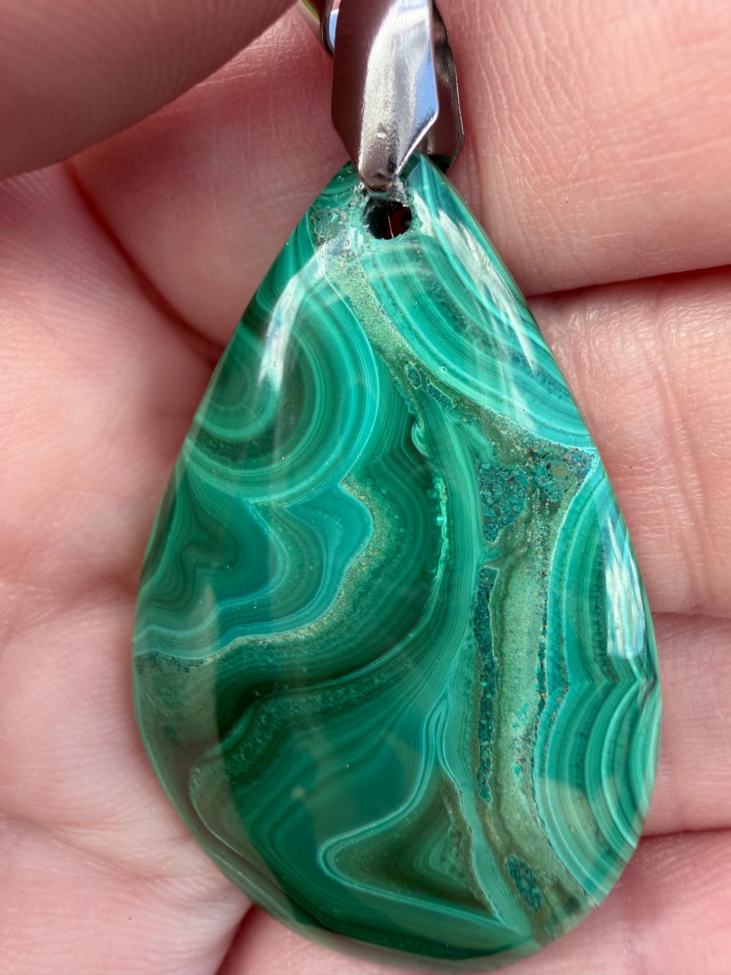 Malachite with Chrysocolla Teardrop Pendant Necklace