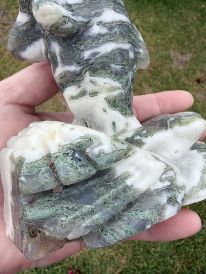 Moss Agate Dolphin Carving — 762g