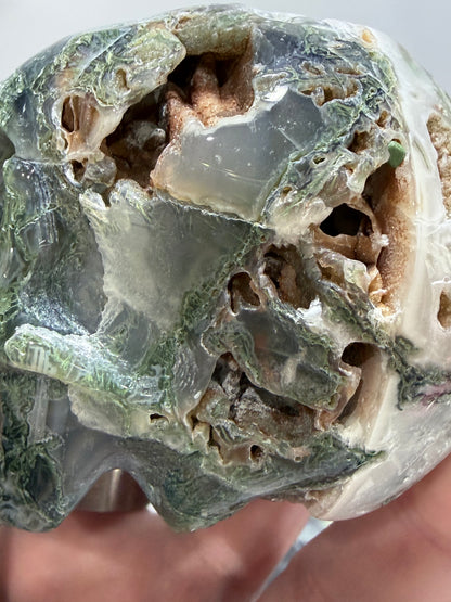Moss Agate Druzy Skull – 8cm 277g
