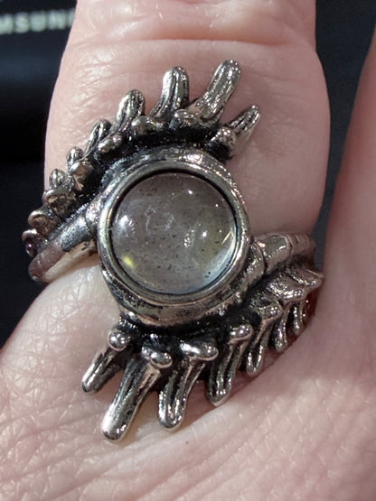 Natural Labradorite Sun Ring | Adjustable Crystal Ring