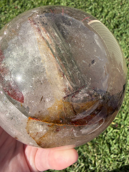 Large Garden Quartz (Lodolite) Sphere with Light Base – 11cm | 1.7kg