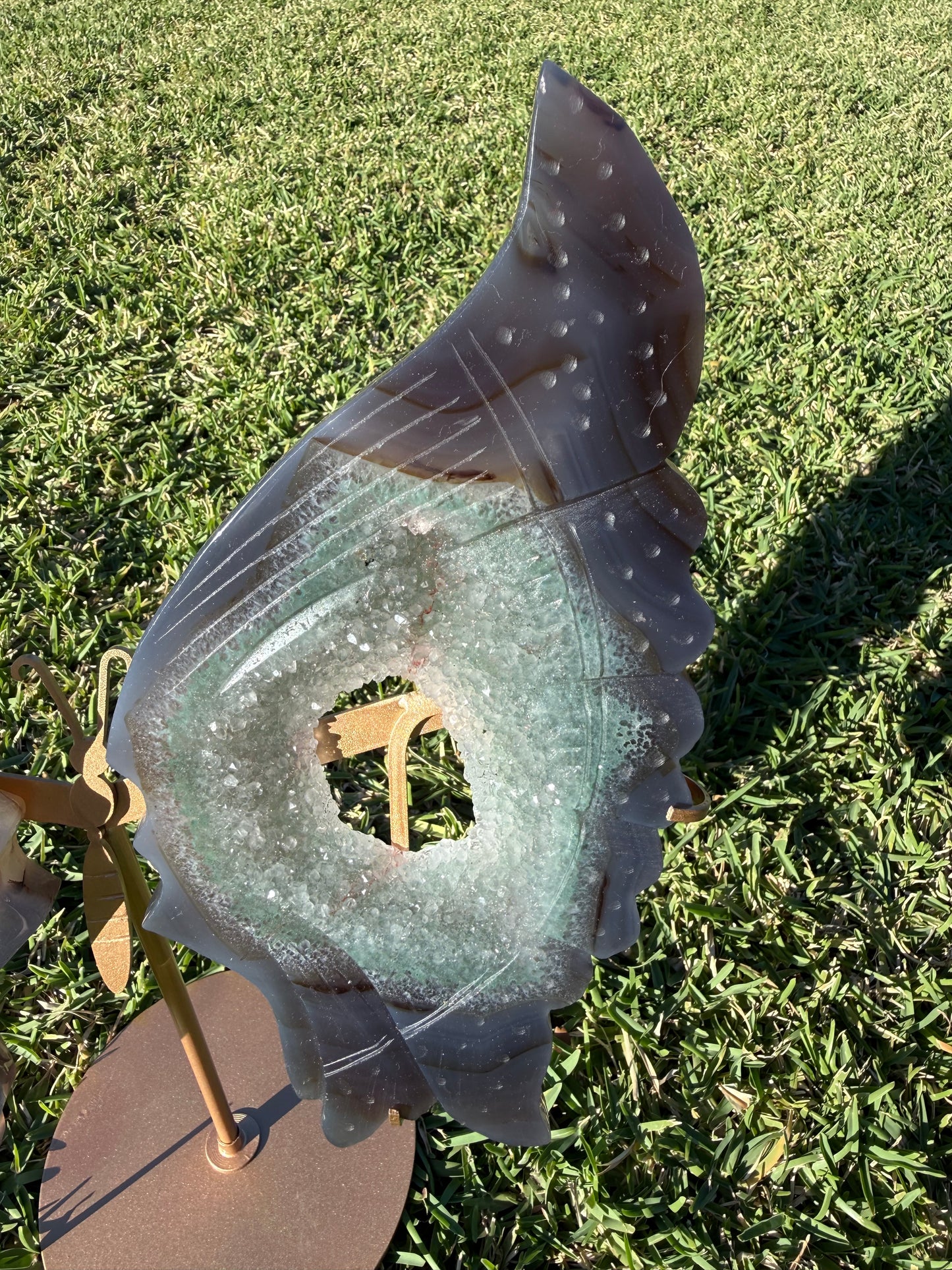 Large Agate + Quartz Druzy Butterfly Wings