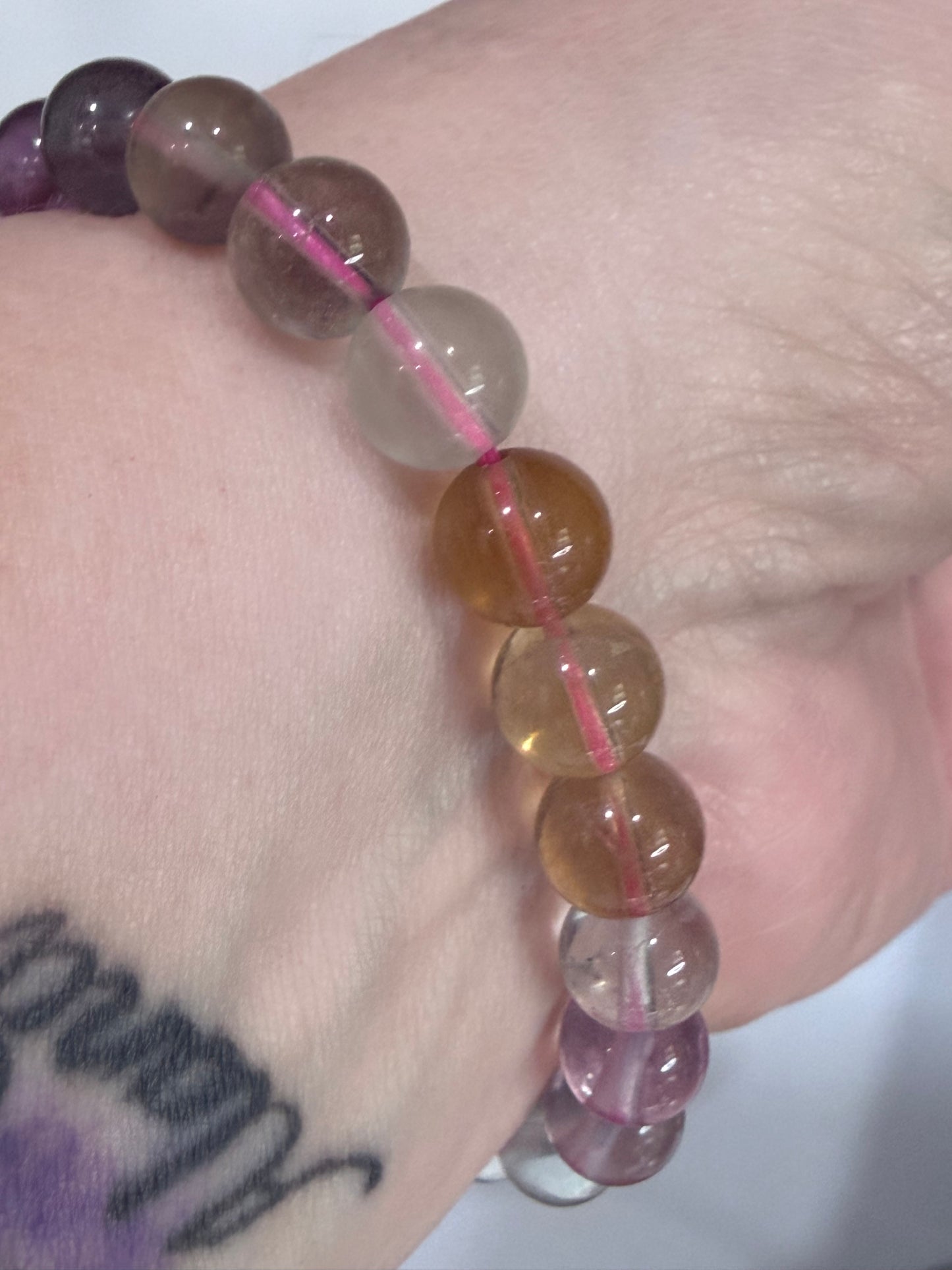8mm High Quality Rainbow Fluorite Bracelet | Yellow, Blue, Purple, Green & Clear Fluorite