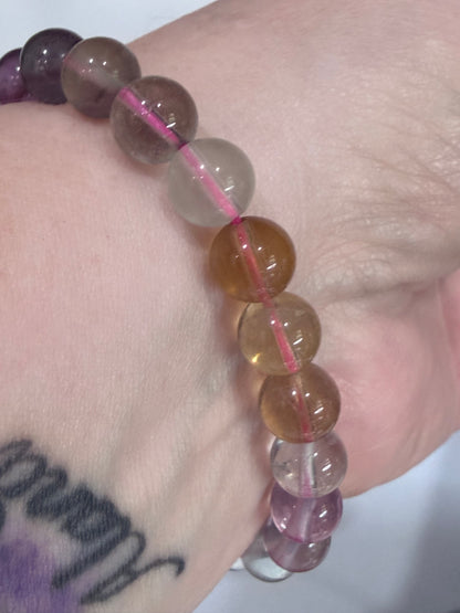 8mm High Quality Rainbow Fluorite Bracelet | Yellow, Blue, Purple, Green & Clear Fluorite