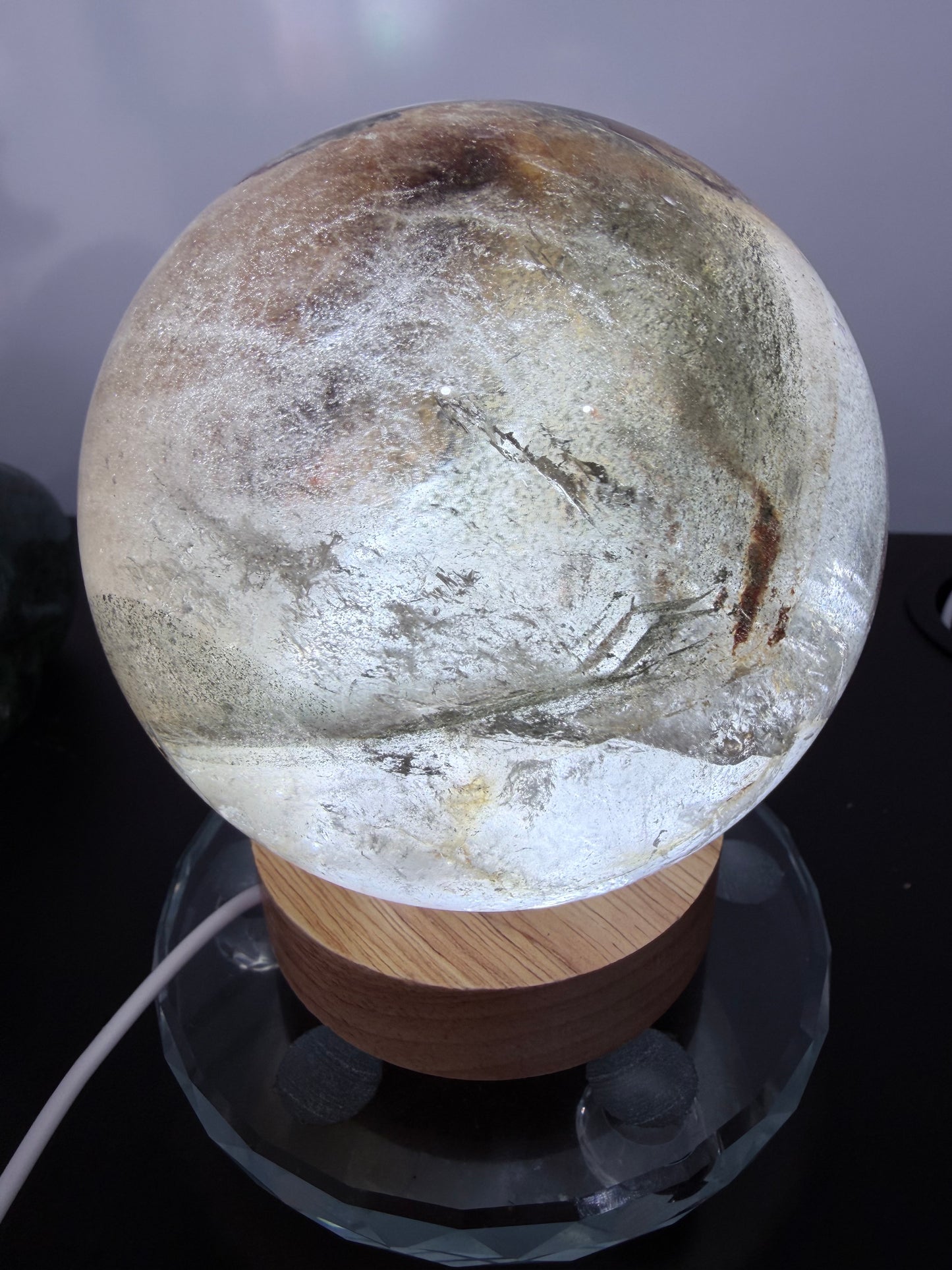 Large Garden Quartz (Lodolite) Sphere with Light Base – 11cm | 1.7kg