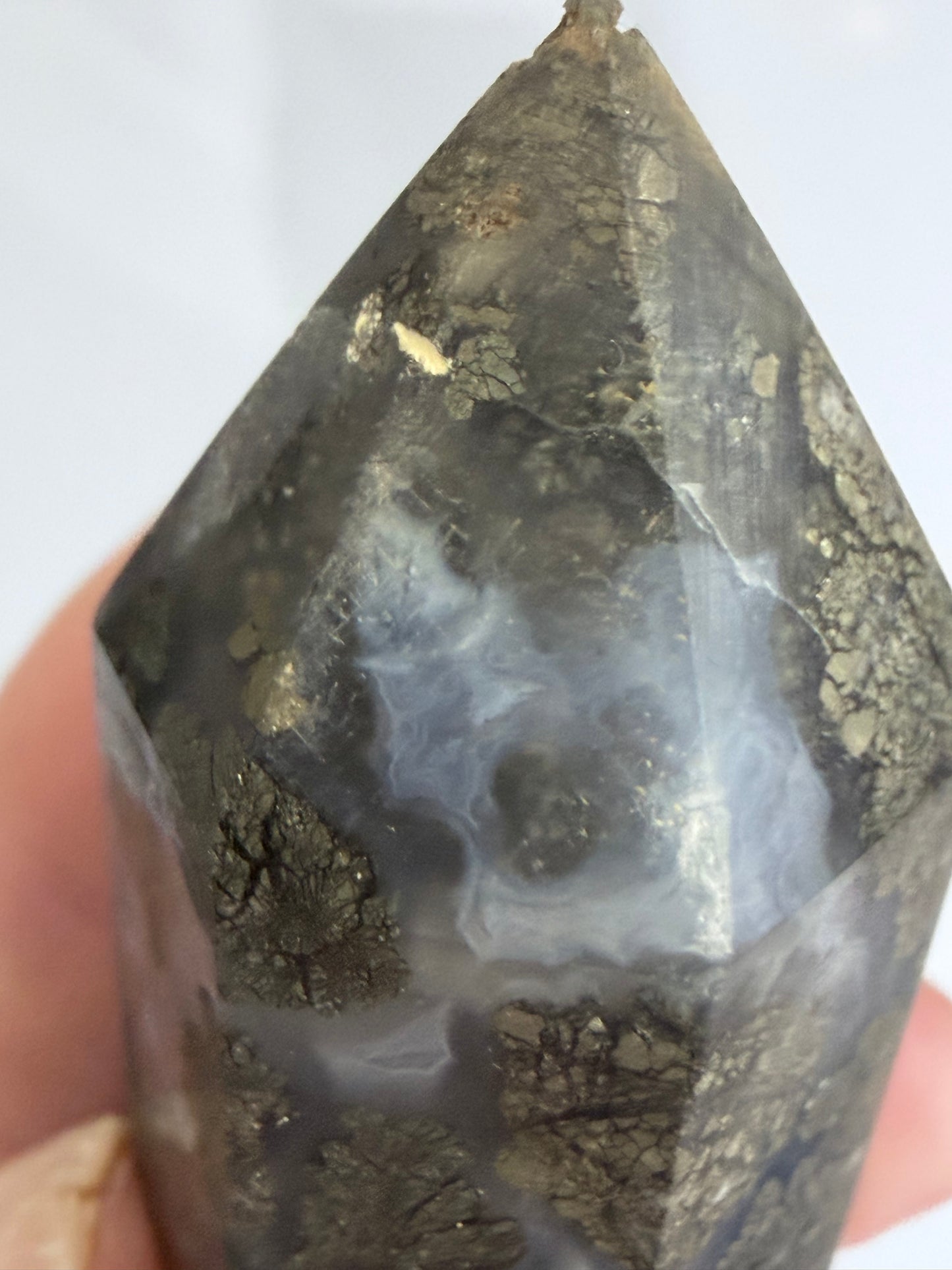 Marcasite in Agate Crystal Tower – 10cm | 133g