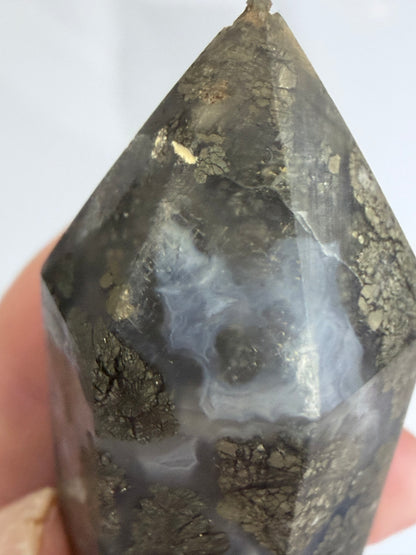 Marcasite in Agate Crystal Tower – 10cm | 133g