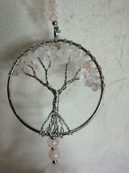Rose Quartz Tree of Life & Dragon Wall Hanging – 30cm