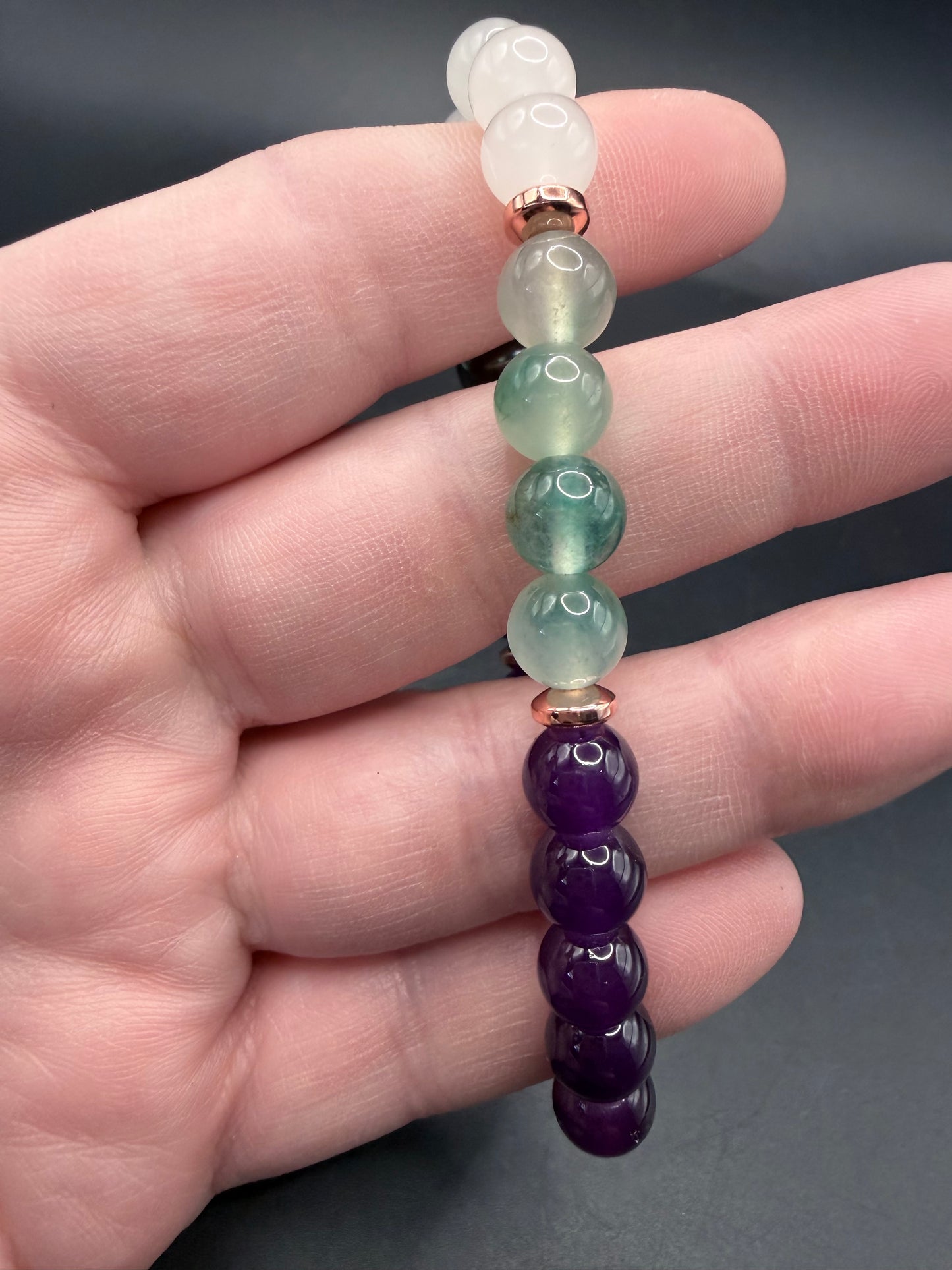 Amethyst • Green Fluorite • White Jade • Hematite Bracelet – 8mm