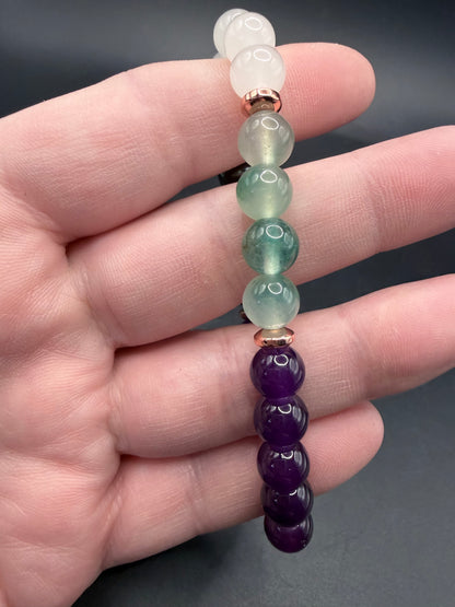 Amethyst • Green Fluorite • White Jade • Hematite Bracelet – 8mm