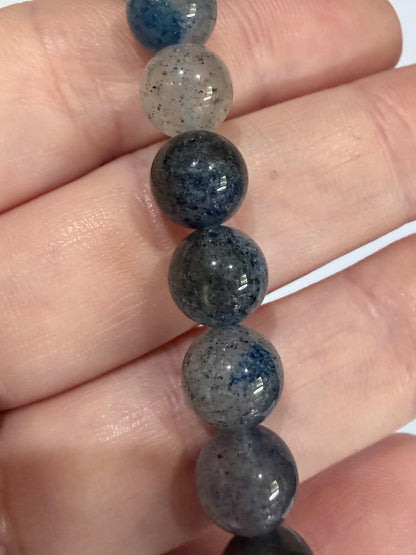 8mm Blue Spot Jasper Bracelet – | Grey & Blue Speckled Stone Bracelet