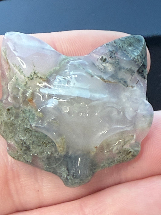 Moss Agate Mini Fox Mask Car Clip