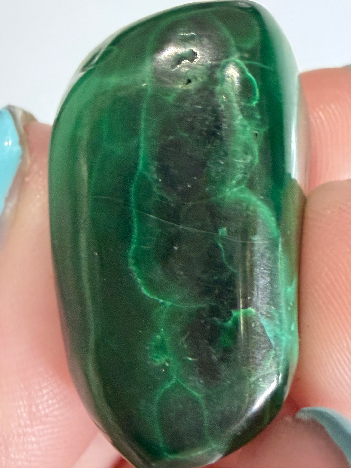 Malachite Tumble Stone – Silken Banded Pattern F -