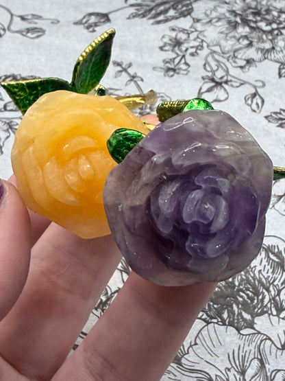 Amethyst & Honey Calcite Crystal Double Rose Stem (20cm)