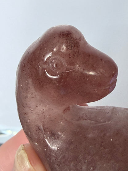 Strawberry Quartz Baby Brontosaurus Crystal Carving – 7cm
