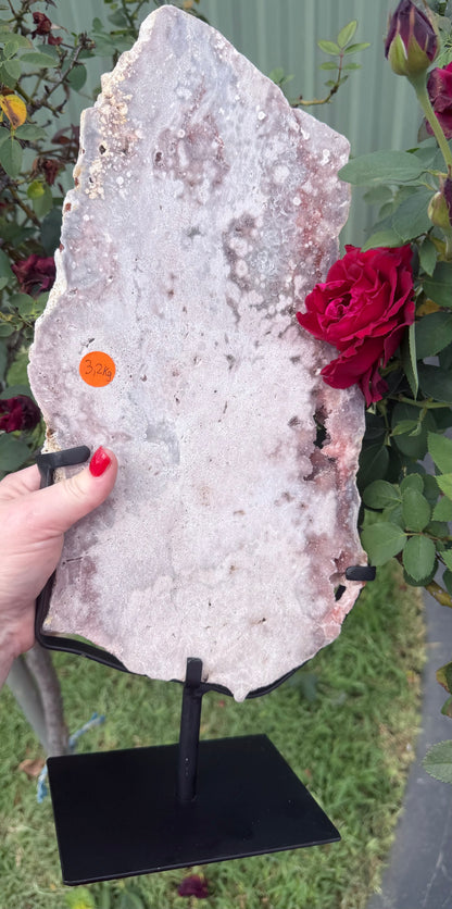 Large Botryoidal Pink Amethyst Druzy Slab on Stand – 3.2kg | 45cm Brazilian Statement Piece
