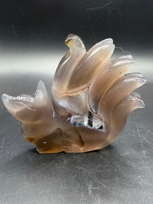 Nine-Tailed Fox Druzy Agate Carving