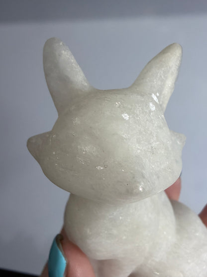 White Calcite Fox Carving – 9 cm