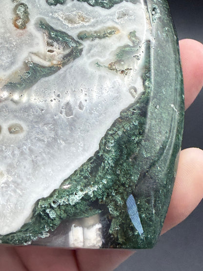 Moss Agate Freeform Point with Druzy Caverns
