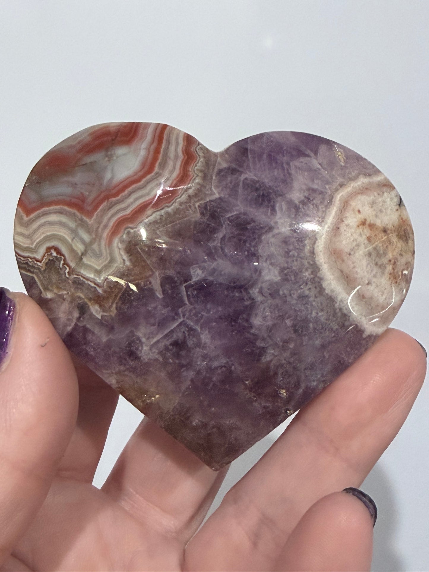 Amethyst & Agate Banded Heart – Self-Standing | 7.2 × 6.6 cm | 146g C