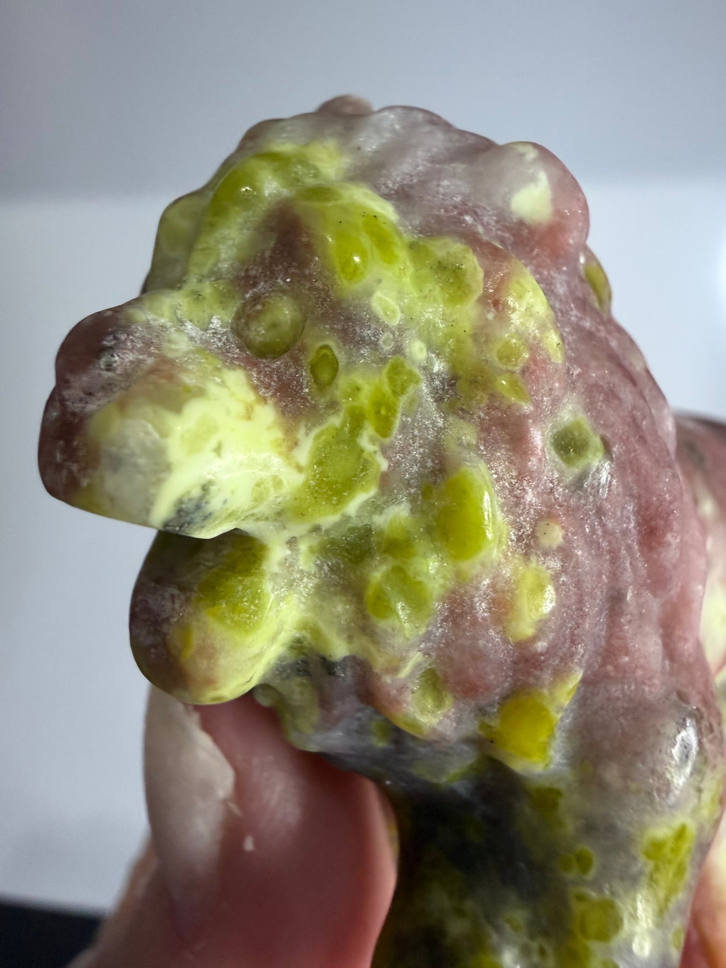 Serpentine & Jasper Lion Carving with Epidote