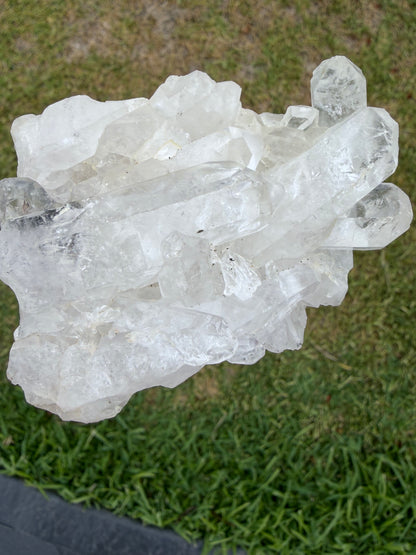 Clear Quartz Cluster on Stand (Brazil) – 308g | 14 × 6cm