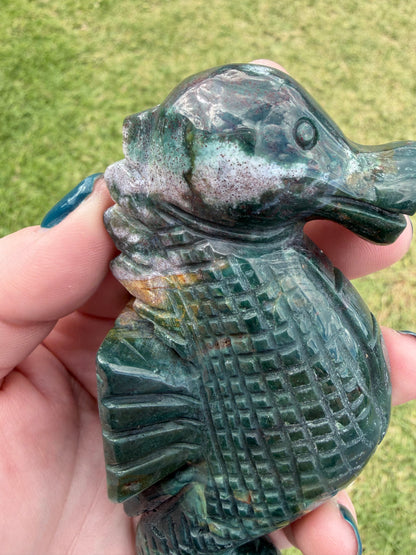 Ocean Jasper Seahorse on Silver Zodiac Stand 17cm on stand