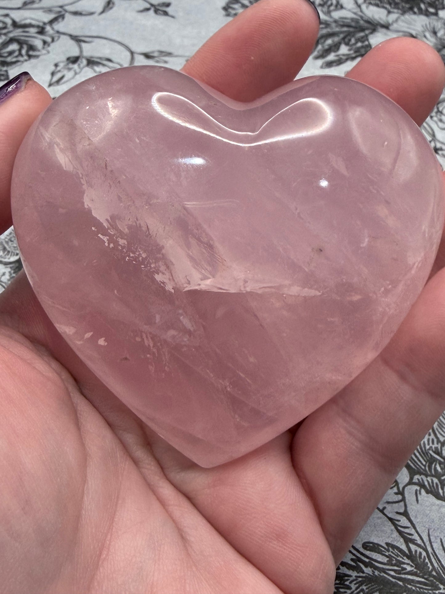 Rose Quartz Heart with Silver Stand – Self Love & Calm (215g | 7.2 × 7cm)
