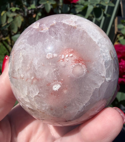 Premium Flower Agate Sphere with Druzy & Crystal Garden – 7 cm | 445g