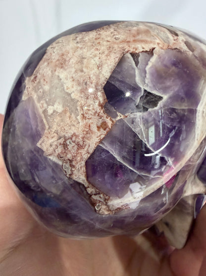 Chevron Amethyst Skull – 950g Statement Piece (One-of-a-Kind)