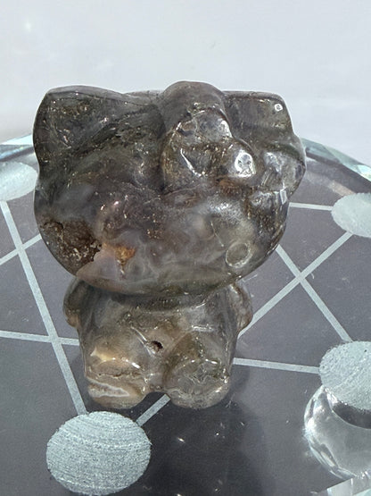 Hello Kitty Moss Agate Crystal Carving – 5cm Druzy Pocket