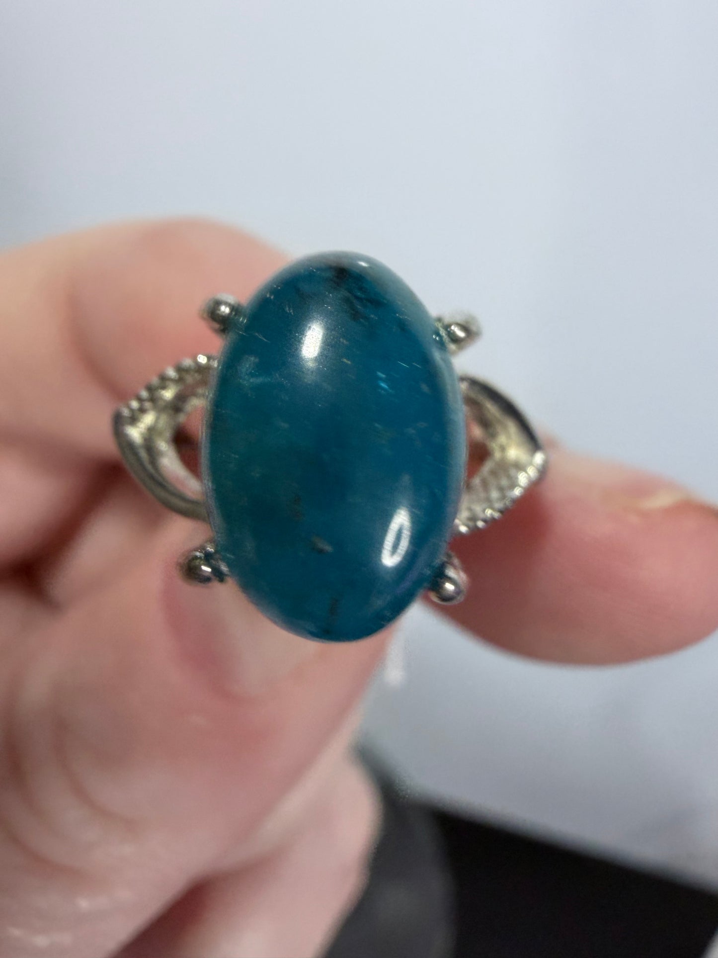 Natural Blue Apatite Adjustable Ring A