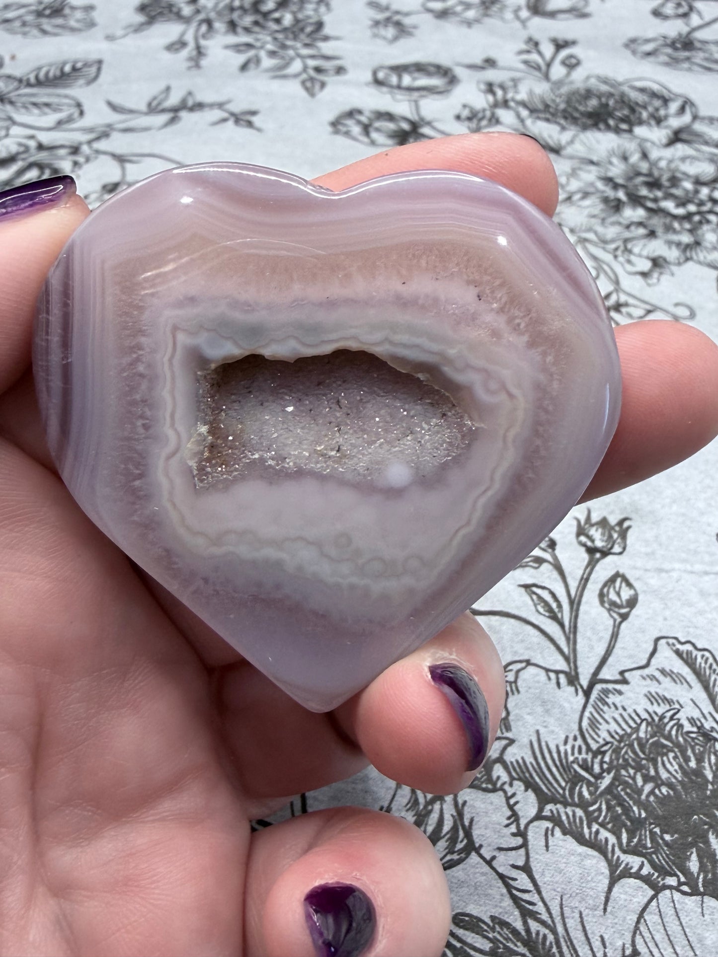 Lilac Agate Druzy Heart (Window Pocket) – 5.6 x 5.3cm | 63g – $16