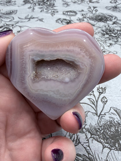 Lilac Agate Druzy Heart (Window Pocket) – 5.6 x 5.3cm | 63g – $16