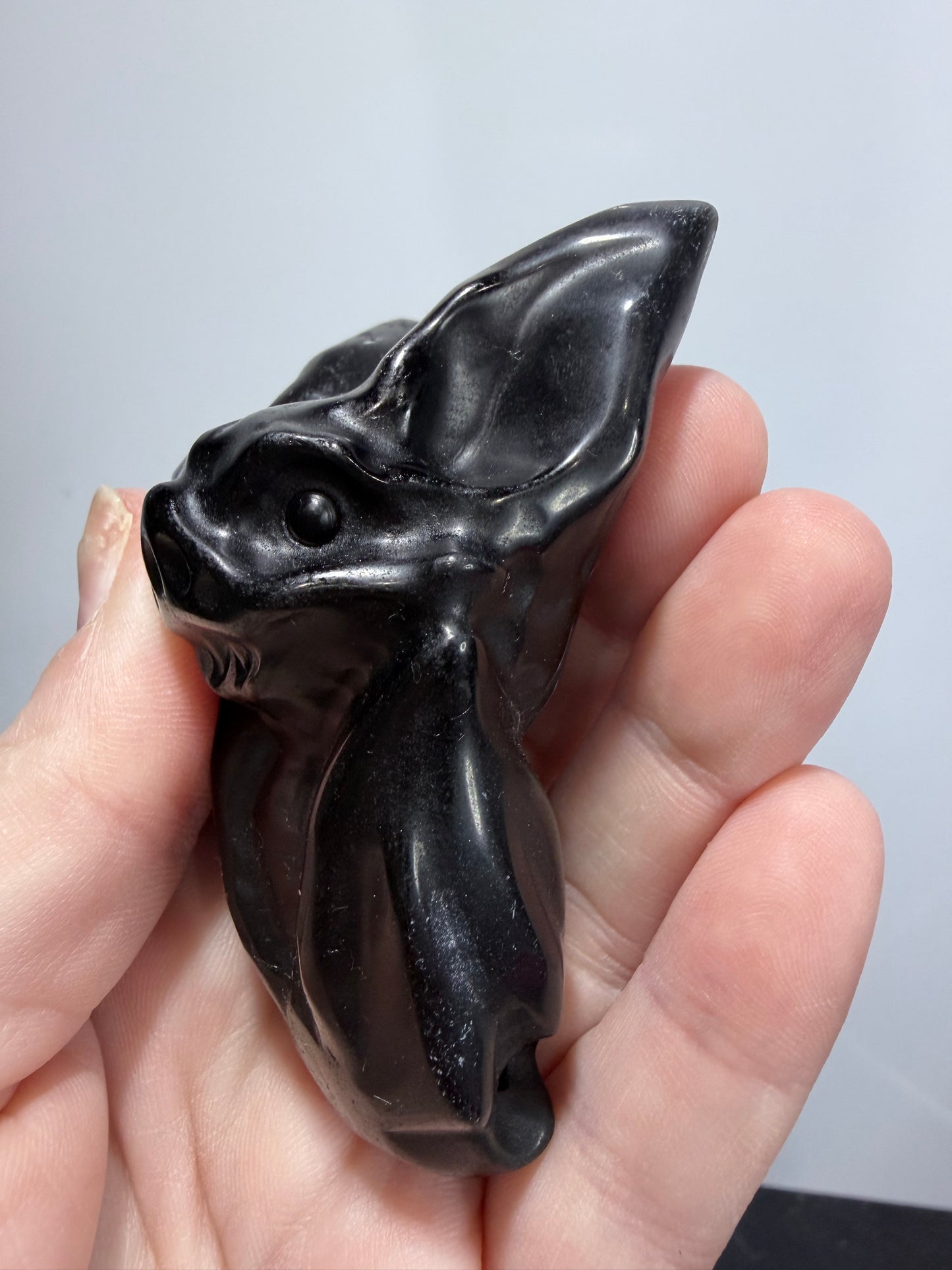 BLACK OBSIDIAN BAT ON STAND (A)