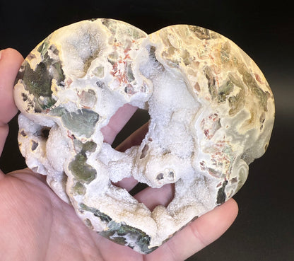 Unique Moss Agate Druzy Heart with Stand