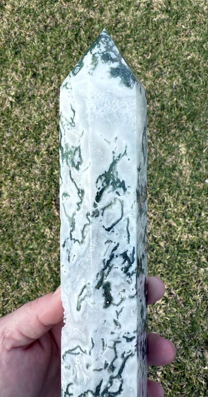 Extra Large Moss Agate Tower with Druzy 35cm 1.4kg