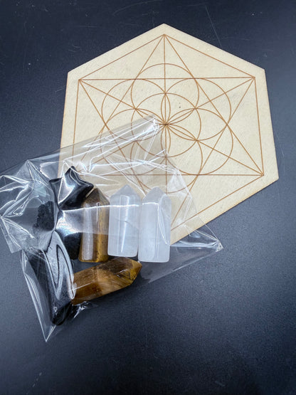 Protection Crystal Grid Set – Hexagon Board