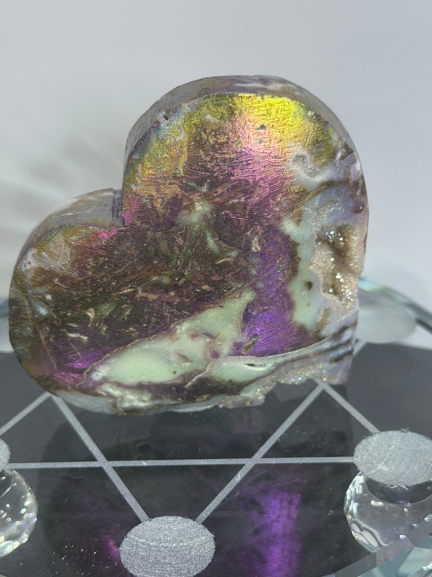 Aura-Coated Sphalerite Druzy Heart with Natural Cave 130g | 7.1 × 6.5 cm C