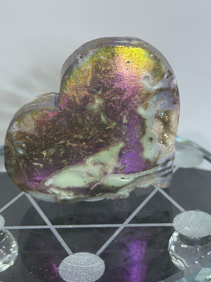Aura-Coated Sphalerite Druzy Heart with Natural Cave 130g | 7.1 × 6.5 cm C