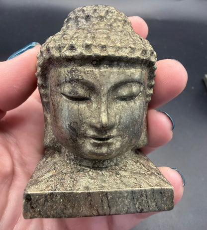 Pyrite Buddha Head Carving – 6 × 4 cm